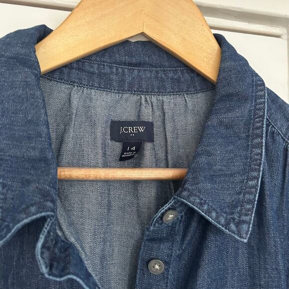 J. Crew Chambray Collared Shirtdress Women’s 14 Blue Western Boho Button Up Mini - Picture 6 of 8